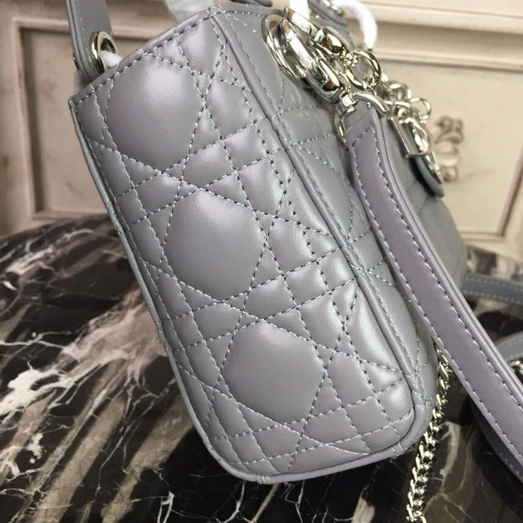 Christian Dior Mini Lady Dior Bag 18cm with Chain Silver Hardware Lambskin Leather Spring/Summer Collection, Grey