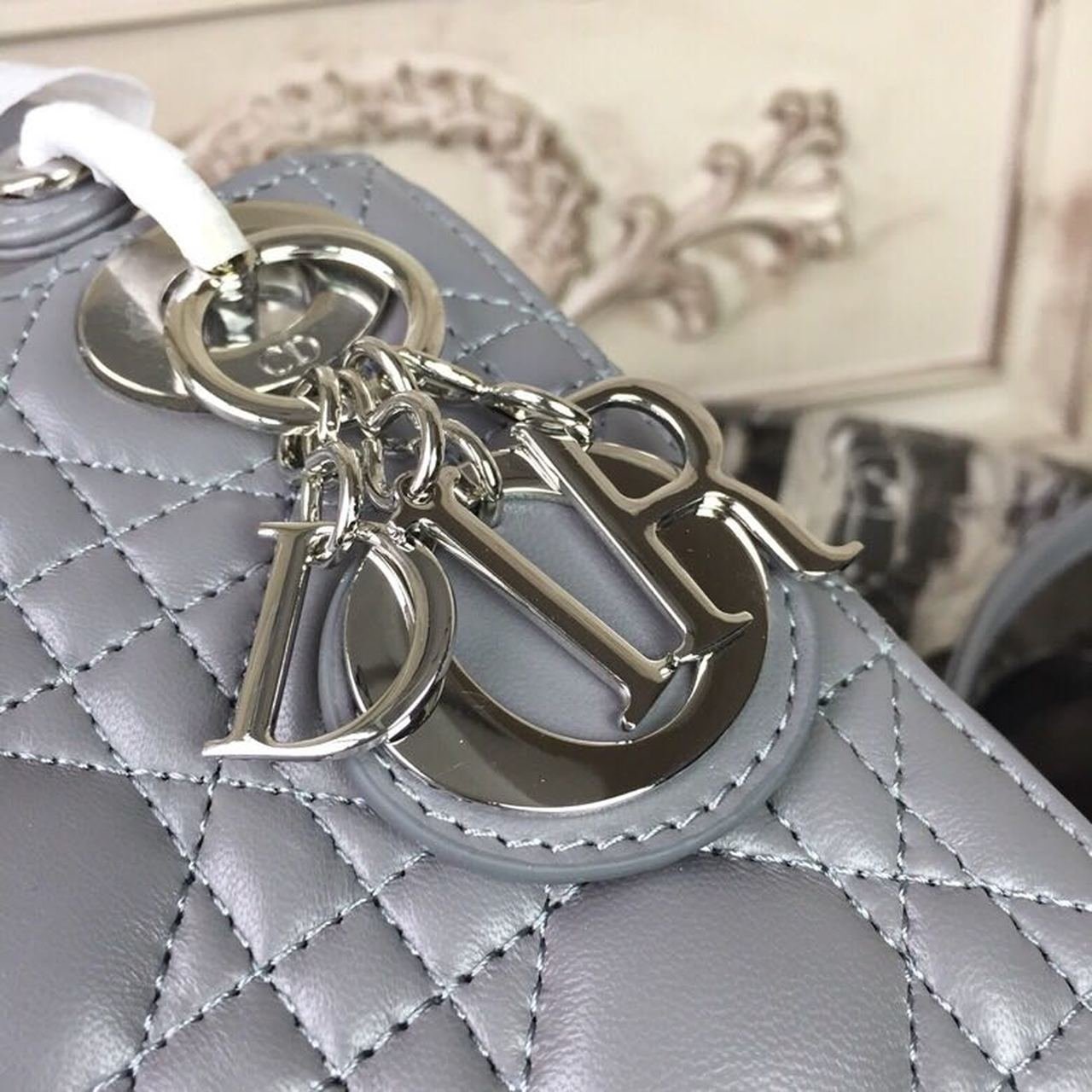 Christian Dior Mini Lady Dior Bag 18cm with Chain Silver Hardware Lambskin Leather Spring/Summer Collection, Grey