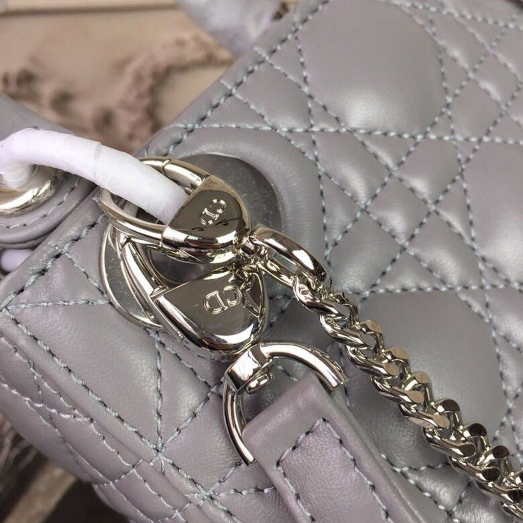 Christian Dior Mini Lady Dior Bag 18cm with Chain Silver Hardware Lambskin Leather Spring/Summer Collection, Grey