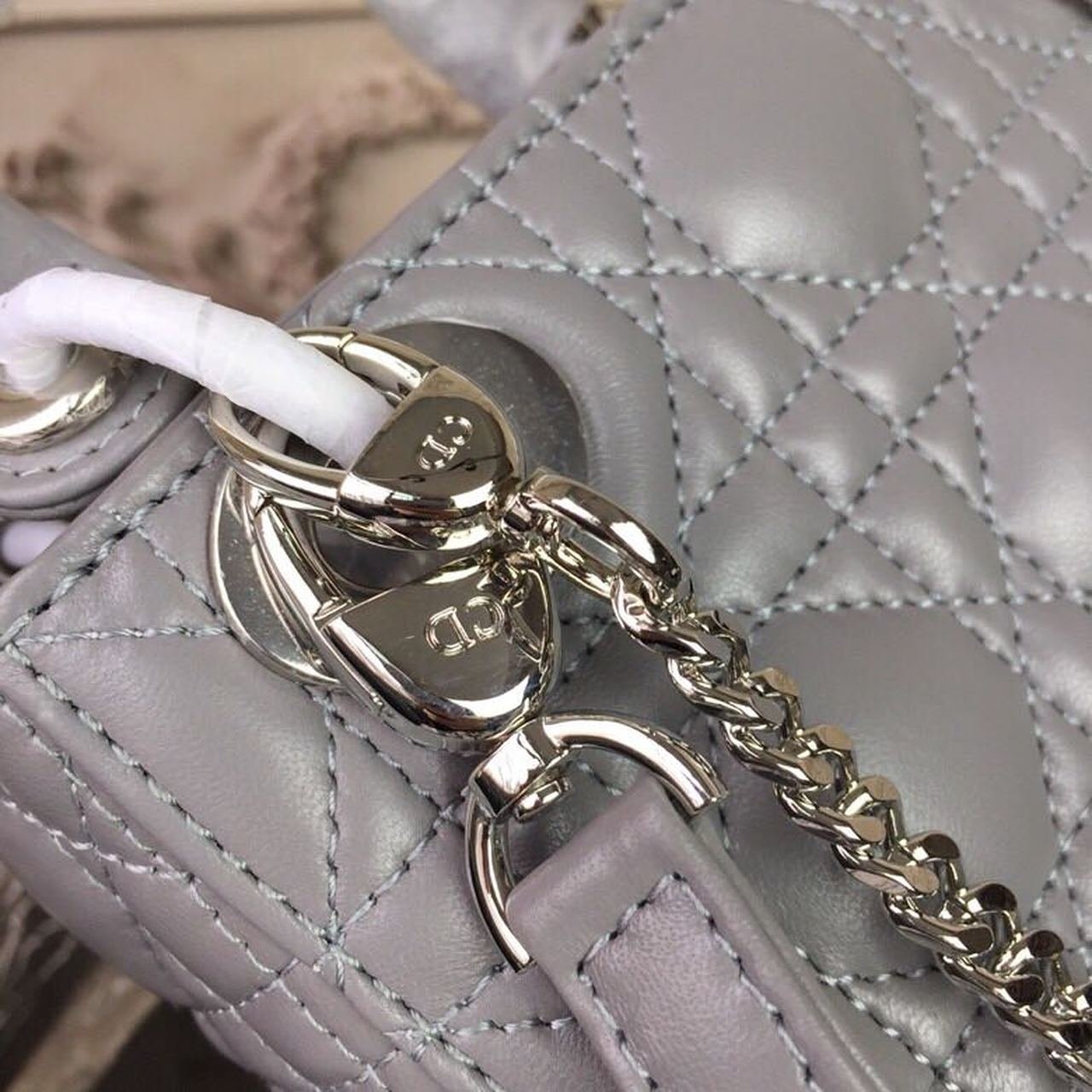 Christian Dior Mini Lady Dior Bag 18cm with Chain Silver Hardware Lambskin Leather Spring/Summer Collection, Grey