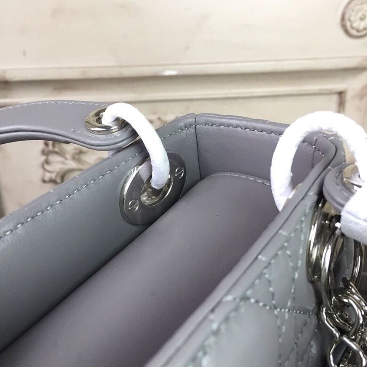 Christian Dior Mini Lady Dior Bag 18cm with Chain Silver Hardware Lambskin Leather Spring/Summer Collection, Grey