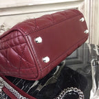 Christian Dior Mini Lady Dior Bag 18cm with Chain Silver Hardware Lambskin Leather Spring/Summer Collection, Burgundy