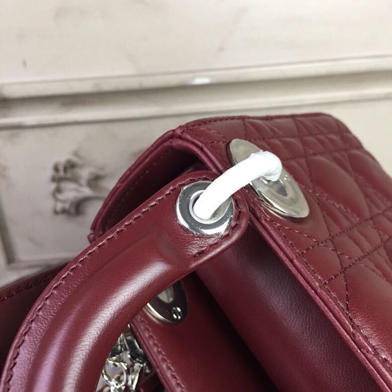 Christian Dior Mini Lady Dior Bag 18cm with Chain Silver Hardware Lambskin Leather Spring/Summer Collection, Burgundy