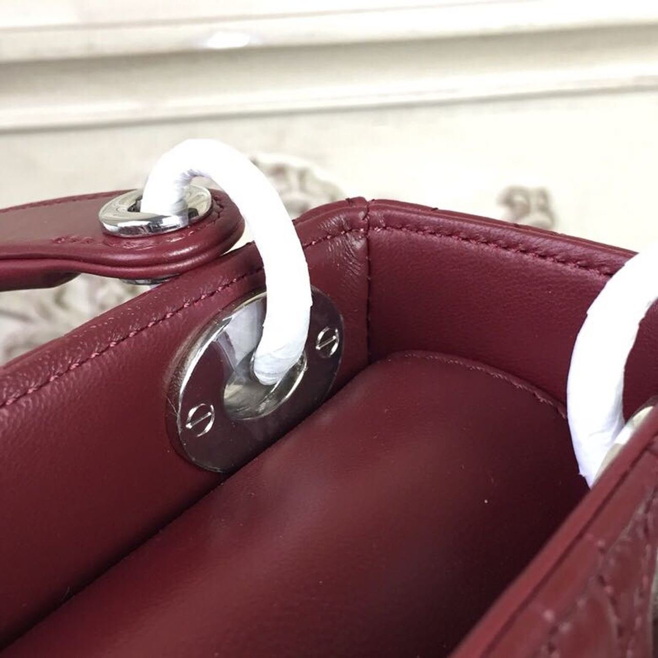 Christian Dior Mini Lady Dior Bag 18cm with Chain Silver Hardware Lambskin Leather Spring/Summer Collection, Burgundy
