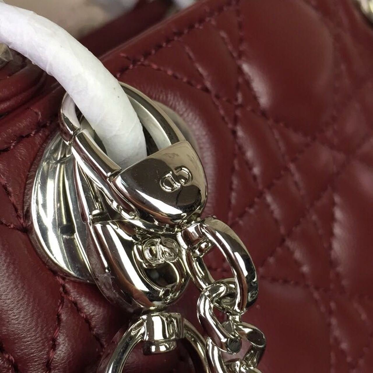 Christian Dior Mini Lady Dior Bag 18cm with Chain Silver Hardware Lambskin Leather Spring/Summer Collection, Burgundy