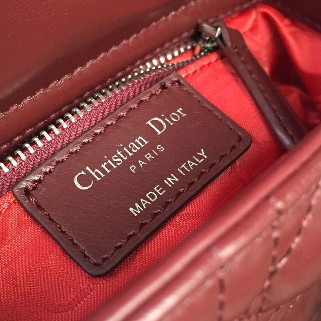 Christian Dior Mini Lady Dior Bag 18cm with Chain Silver Hardware Lambskin Leather Spring/Summer Collection, Burgundy