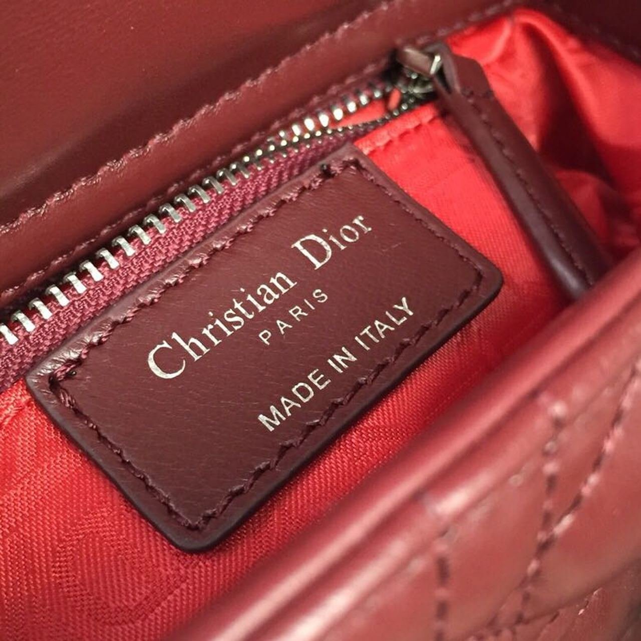 Christian Dior Mini Lady Dior Bag 18cm with Chain Silver Hardware Lambskin Leather Spring/Summer Collection, Burgundy