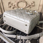 Christian Dior Mini Lady Dior Bag 18cm with Chain Silver Hardware Lambskin Leather Spring/Summer Collection, Pearl Gold