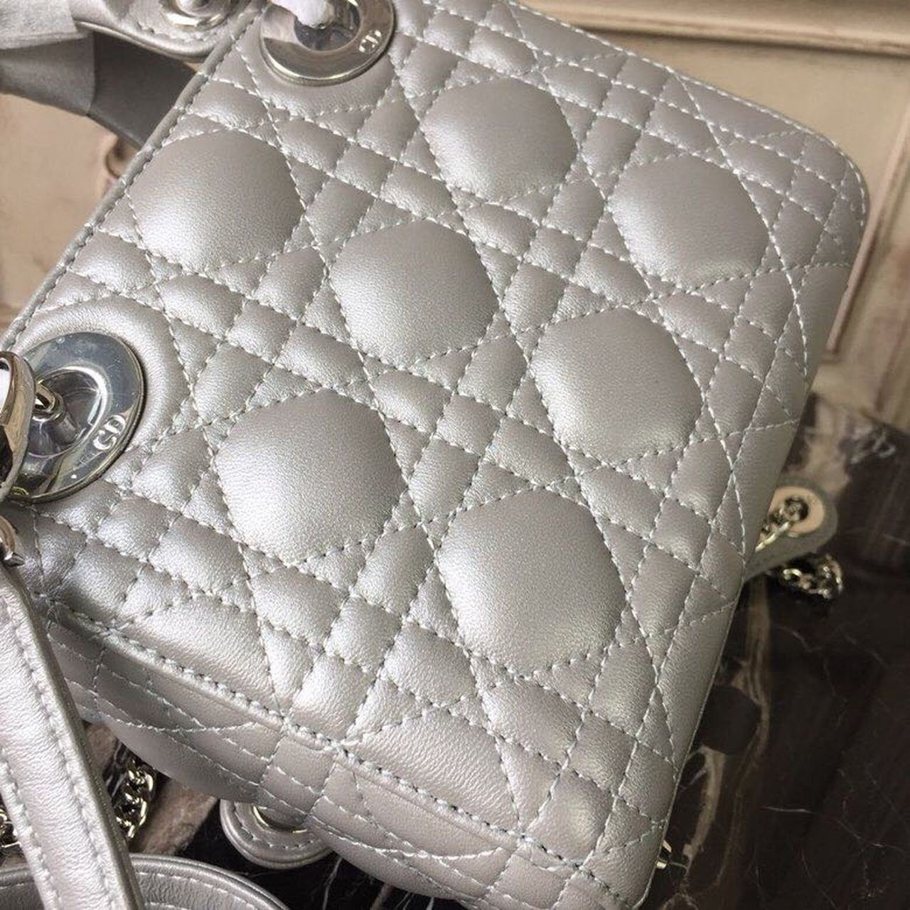 Christian Dior Mini Lady Dior Bag 18cm with Chain Silver Hardware Lambskin Leather Spring/Summer Collection, Pearl Gold