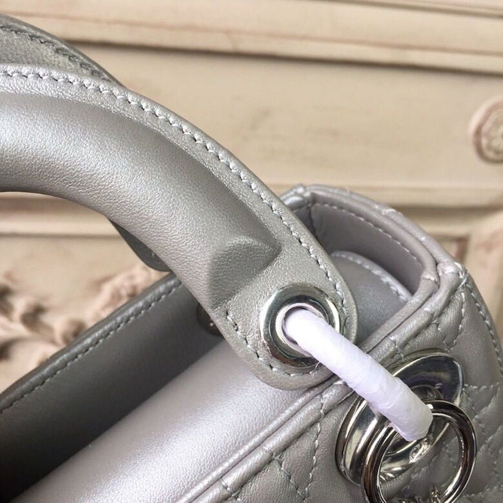 Christian Dior Mini Lady Dior Bag 18cm with Chain Silver Hardware Lambskin Leather Spring/Summer Collection, Pearl Gold
