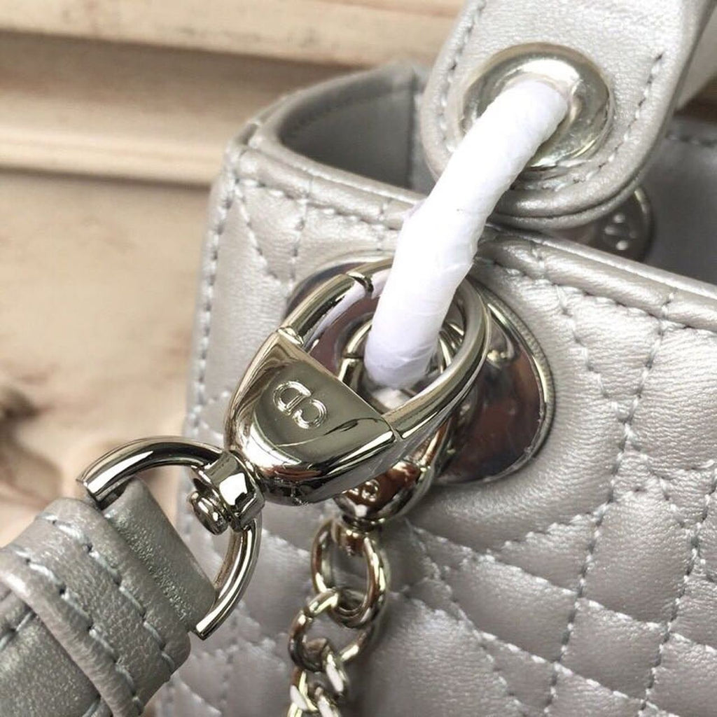Christian Dior Mini Lady Dior Bag 18cm with Chain Silver Hardware Lambskin Leather Spring/Summer Collection, Pearl Gold