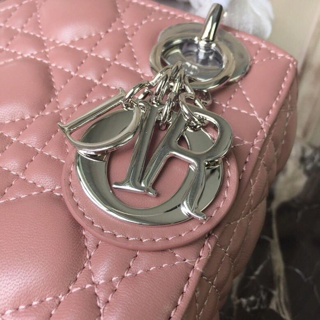 Christian Dior Mini Lady Dior Bag 18cm with Chain Silver Hardware Lambskin Leather Spring/Summer Collection, Dusty Pink