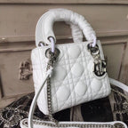 Christian Dior Mini Lady Dior Bag 18cm with Chain Silver Hardware Lambskin Leather Spring/Summer Collection, White