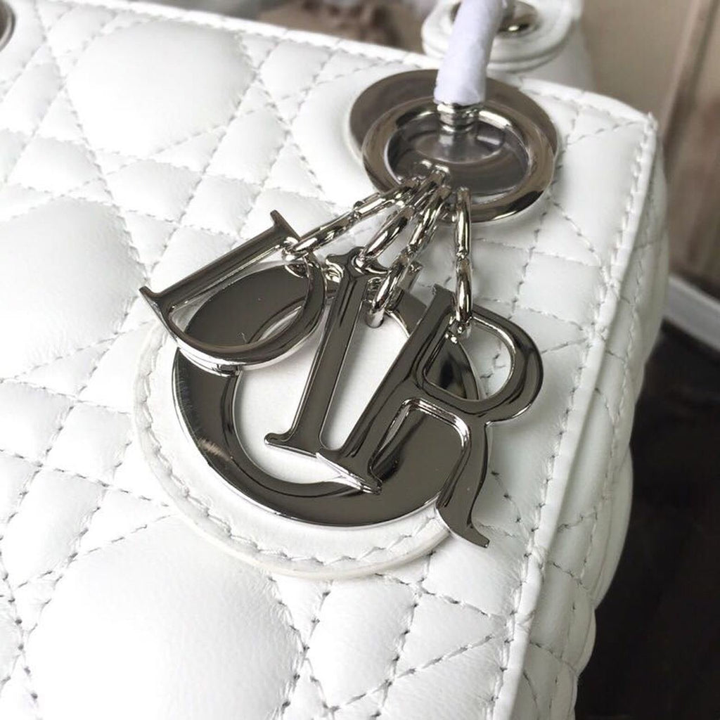 Christian Dior Mini Lady Dior Bag 18cm with Chain Silver Hardware Lambskin Leather Spring/Summer Collection, White