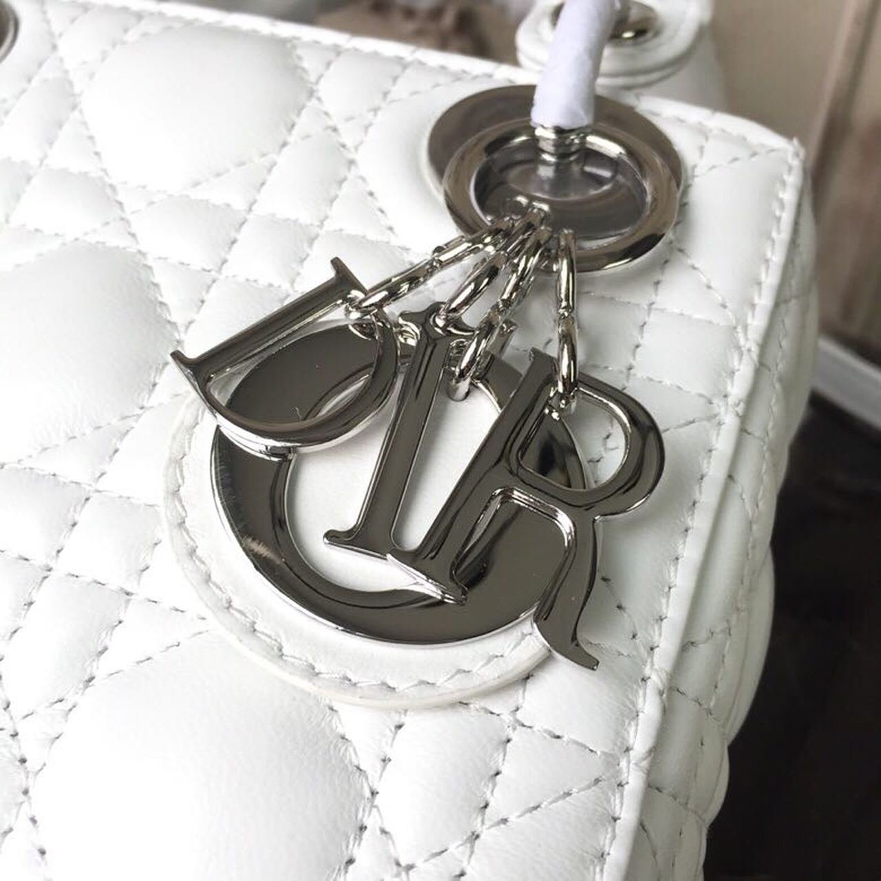 Christian Dior Mini Lady Dior Bag 18cm with Chain Silver Hardware Lambskin Leather Spring/Summer Collection, White
