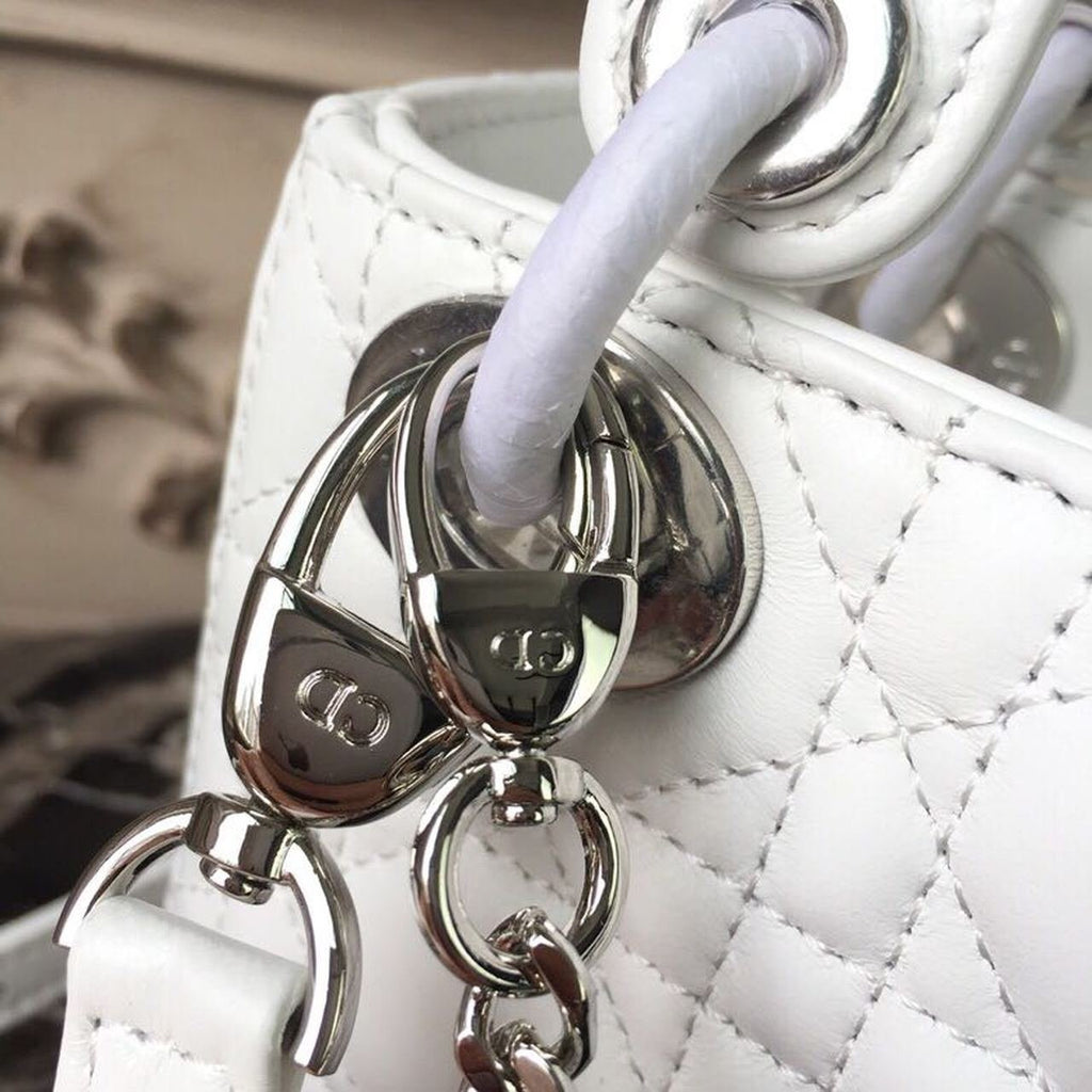 Christian Dior Mini Lady Dior Bag 18cm with Chain Silver Hardware Lambskin Leather Spring/Summer Collection, White
