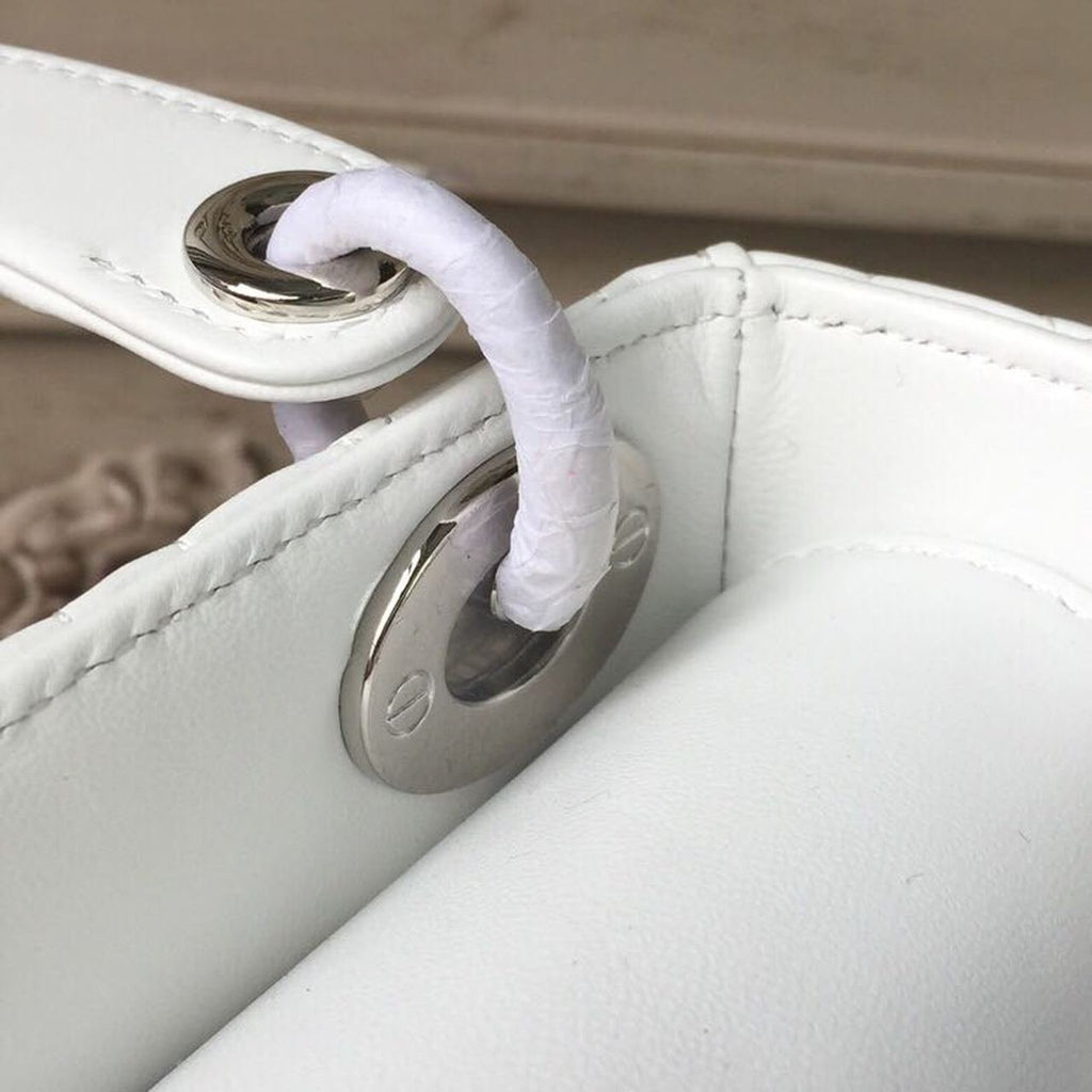 Christian Dior Mini Lady Dior Bag 18cm with Chain Silver Hardware Lambskin Leather Spring/Summer Collection, White