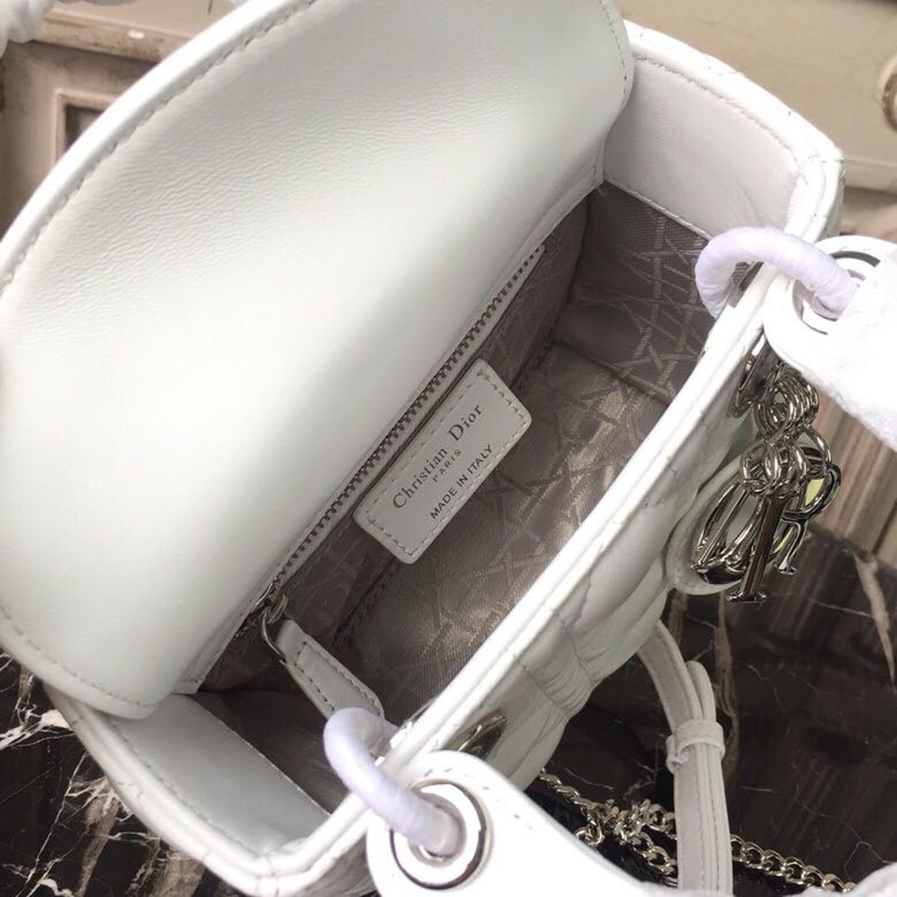 Christian Dior Mini Lady Dior Bag 18cm with Chain Silver Hardware Lambskin Leather Spring/Summer Collection, White