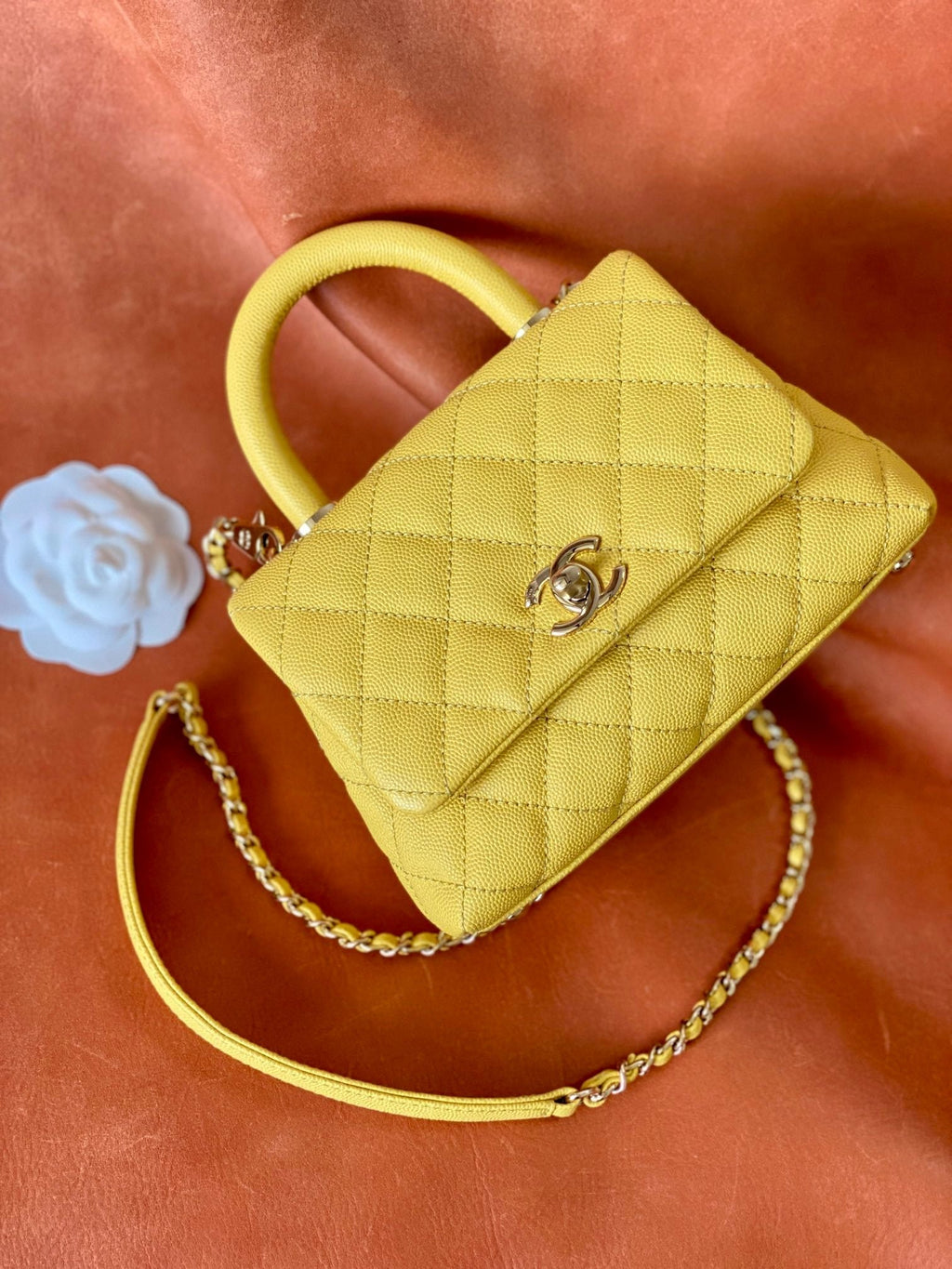 Chanel Flap Bag With Top Handle 19cm Yellow