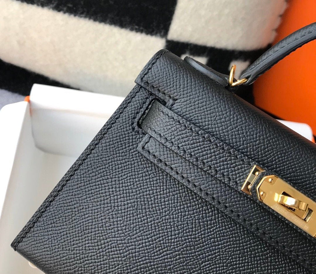 Hermes Mini Kelly 19 Sellier Epsom Black Bag For Women, Women’s Handbags, Shoulder Bags 7.5in/19cm