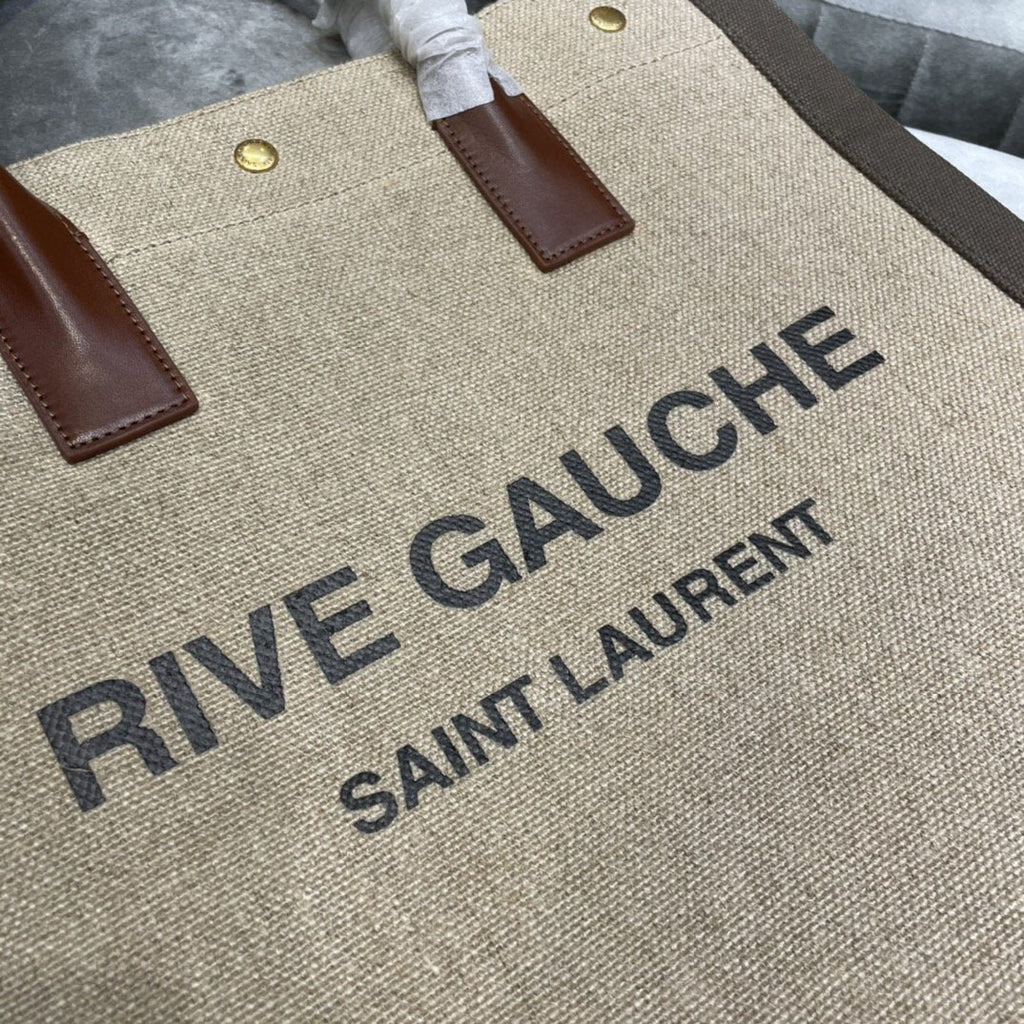 Saint Laurent Rive Gauche North/South Tote Bag In Printed Linen For Women 39cm YSL 632539FAABR9083