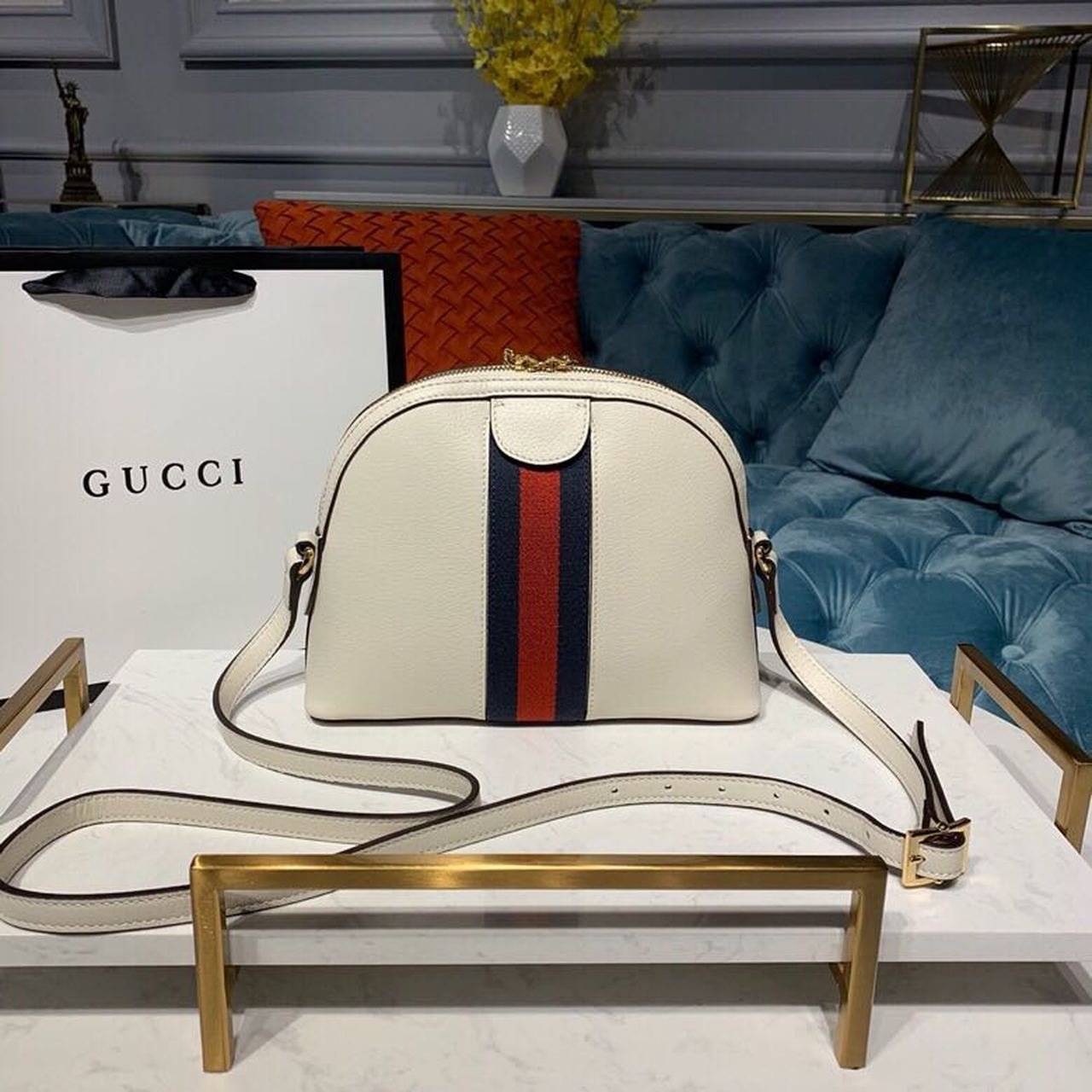 Gucci Ophidia Shoulder Bag White 9in/24cm