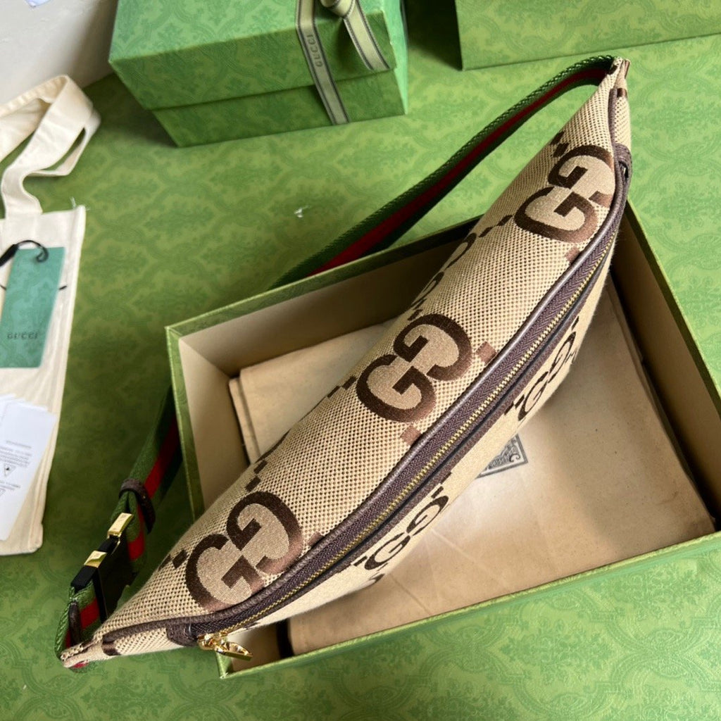Gucci Jumbo GG Belt Bag Camel And Ebony Jumbo GG Canvas For Women 15.3in/39cm