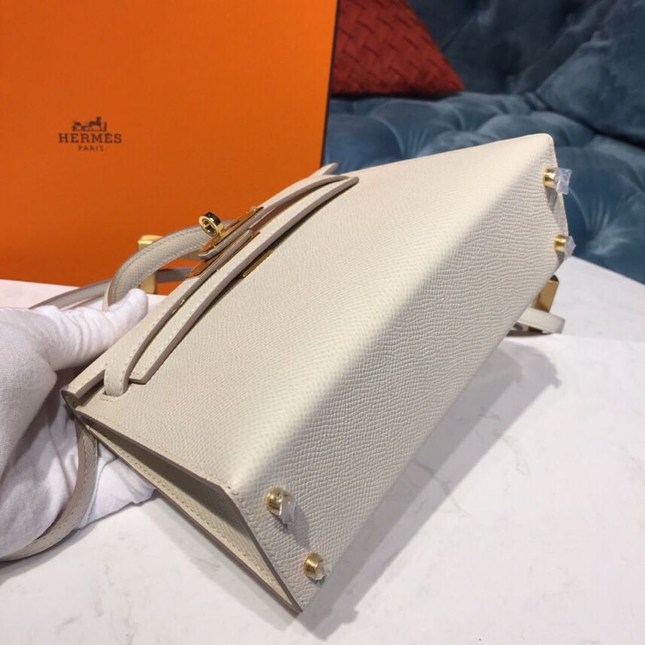 Hermes Mini Kelly Craie For Women Gold-Toned Hardware 7.5in/19cm