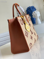 Louis Vuitton OnTheGo MM Bag 35cm Raffia/Cowhide Leather Spring/Summer Collection M57707 Tan