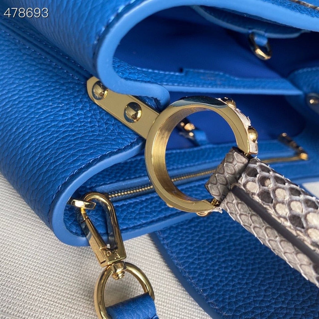 Louis Vuitton Woven Capucines Python Handle Bag 27cm Taurillon Leather Spring/Summer Collection N98388 Blue
