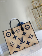 Louis Vuitton OnTheGo MM Bag 42cm Raffia/Cowhide Leather Spring/Summer Collection M57644, Black