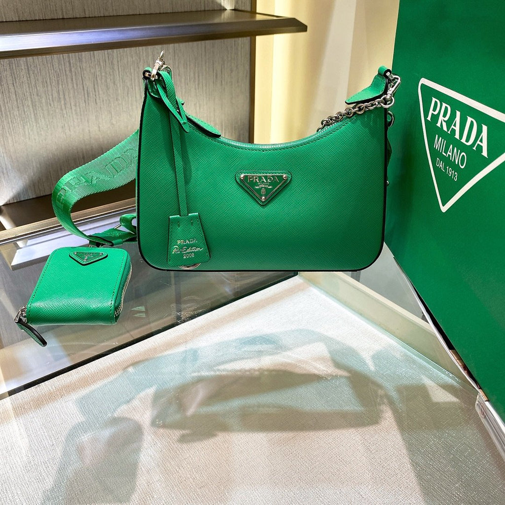Prada Re-Edition 2005 Saffiano Leather Bag Green For Women, Women’s Bags 8.6in/22cm