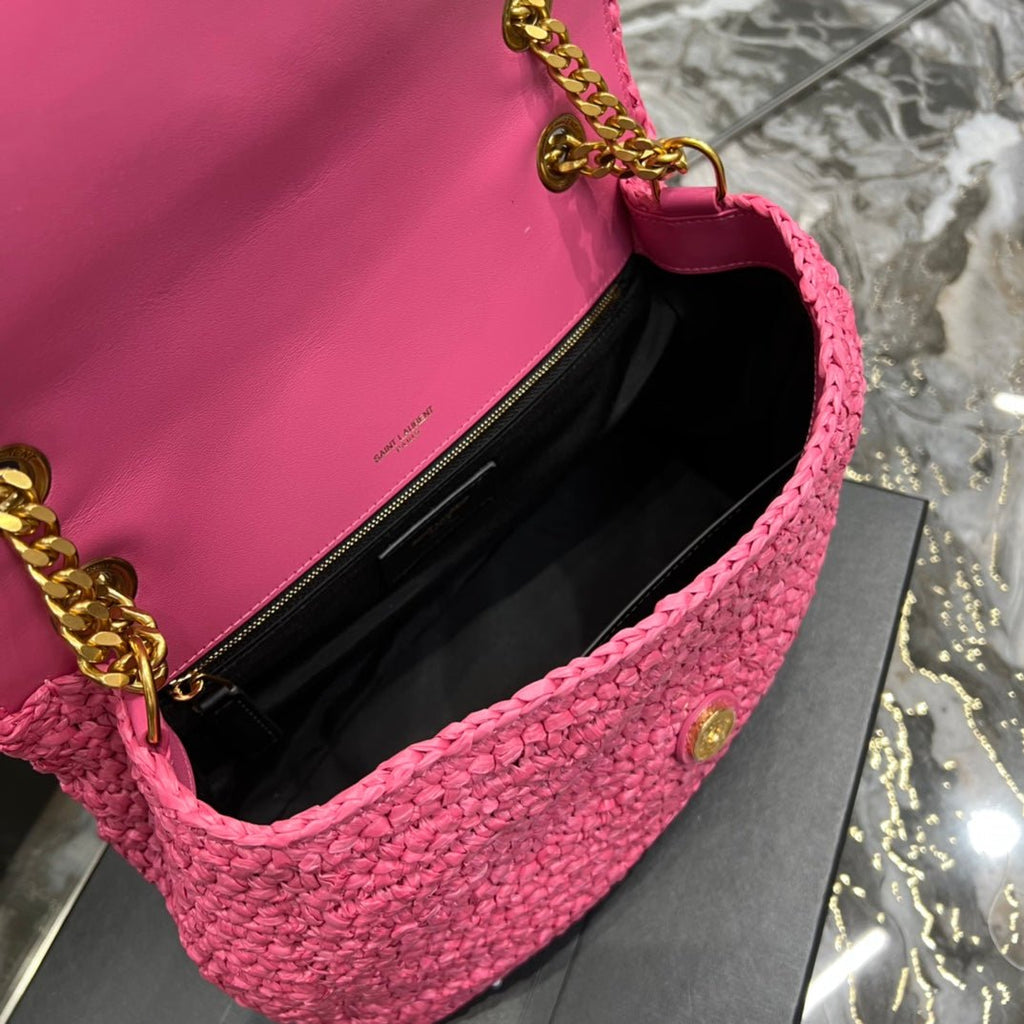 Saint Laurent Niki Medium Chain Bag In Rafia For Women 28cm Pink YSL 632539FAABR9083