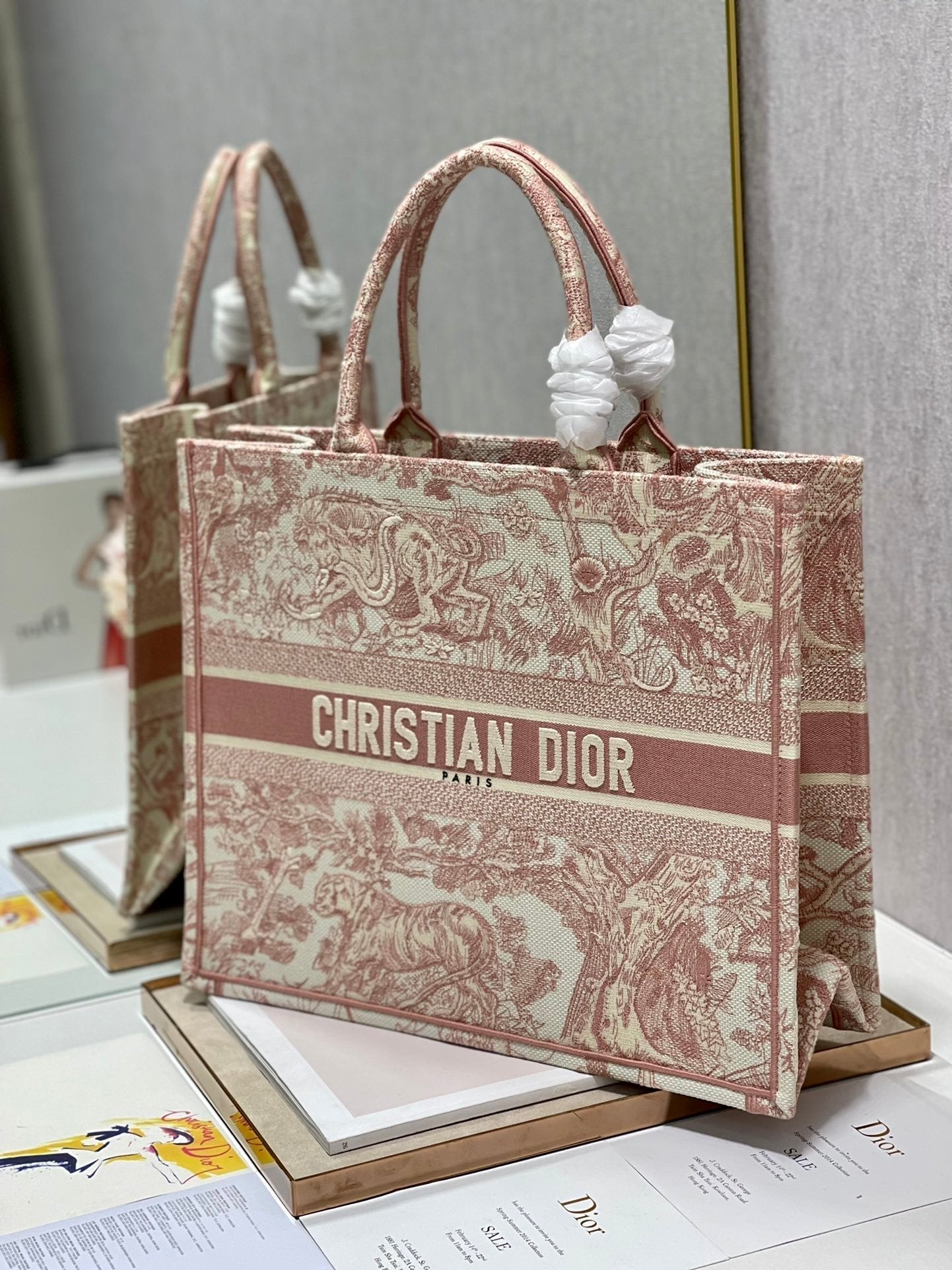 Christina Dior Book Tote Bag 41cm Light Red