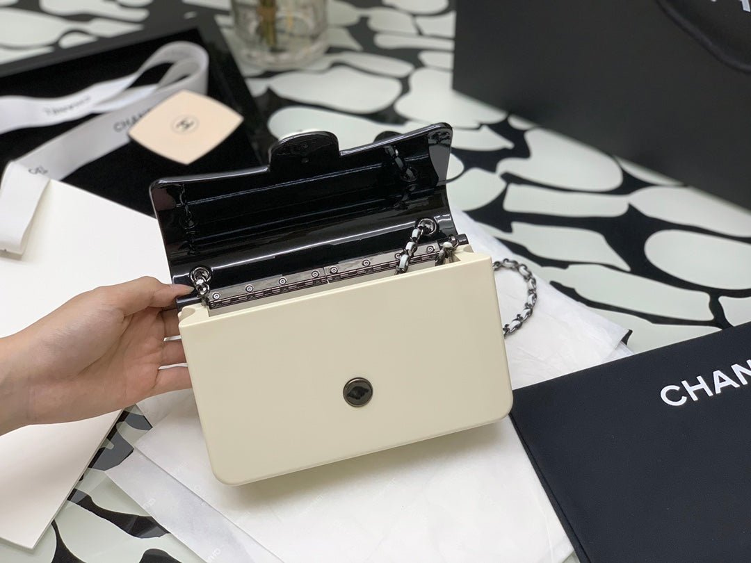 Chanel Black Ivory Hard Evening Plastic Small Evening Shoulder Flap Bag 18cm