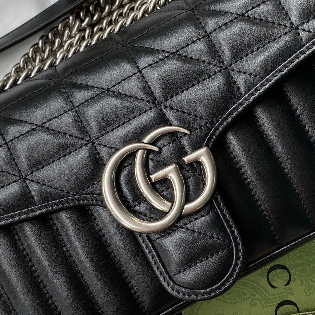 Gucci GG Marmont Small Shoulder Bag Black Matelassé For Women 10in/26cm