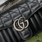 Gucci GG Marmont Small Shoulder Bag Black Matelassé For Women 10in/26cm