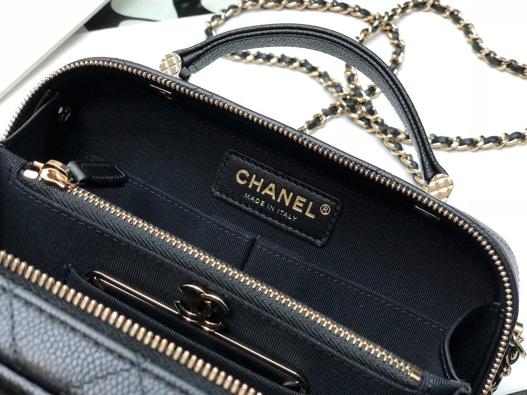 Chanel Shoulder Bag Top Handle With Chain 19cm Black