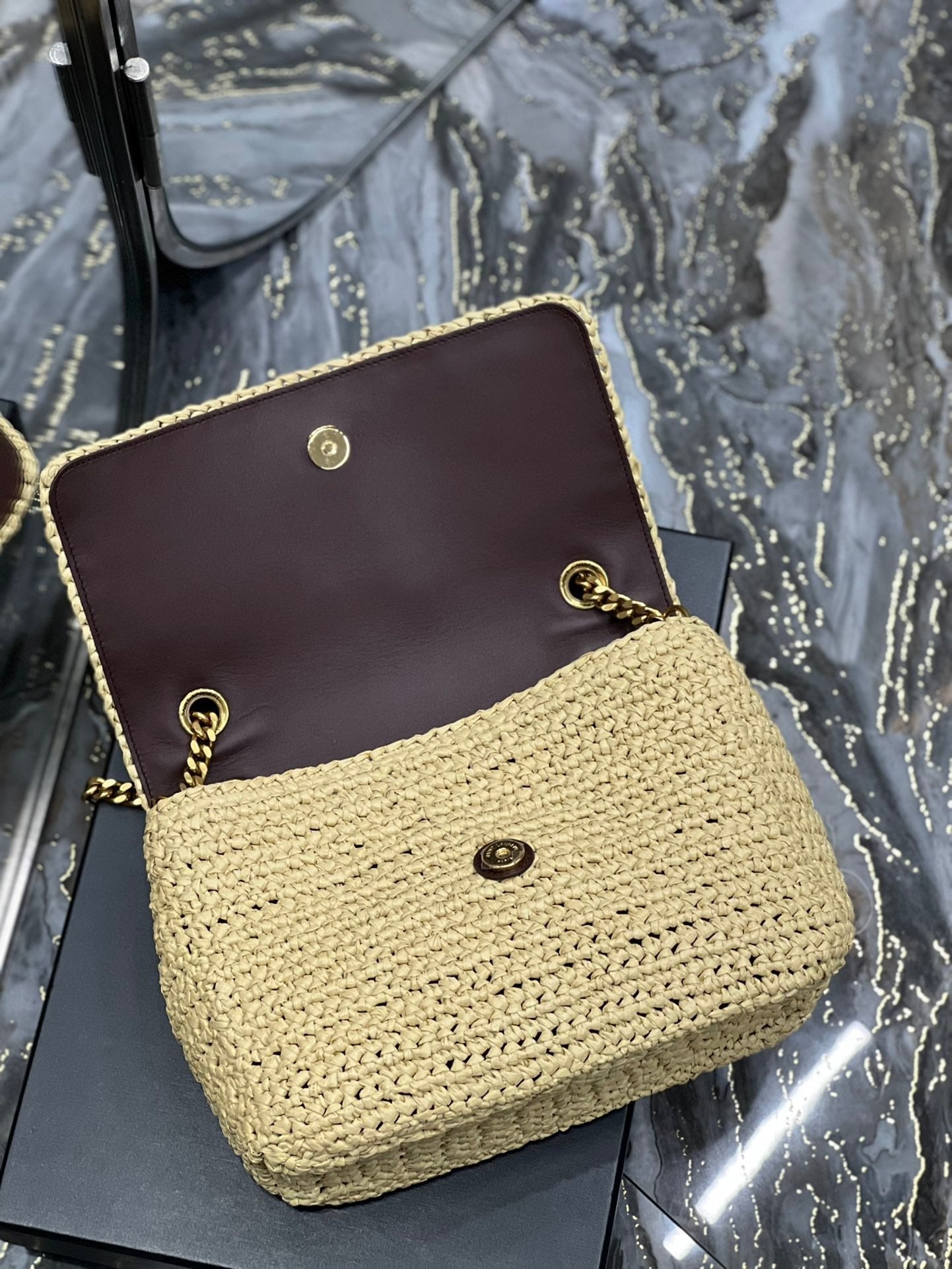 Saint Laurent Niki Medium Chain Bag In Rafia For Women 28cm Brown YSL 633187GG66W7069