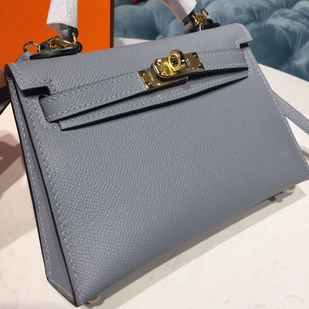 Hermes Mini Kelly Light Blue For Women Gold Toned Hardware 7.5in/19cm