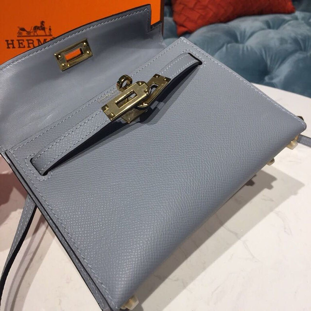 Hermes Mini Kelly Light Blue For Women Gold Toned Hardware 7.5in/19cm