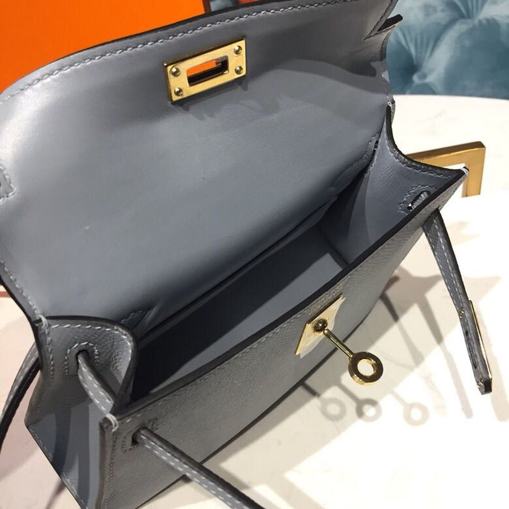 Hermes Mini Kelly Light Blue For Women Gold Toned Hardware 7.5in/19cm