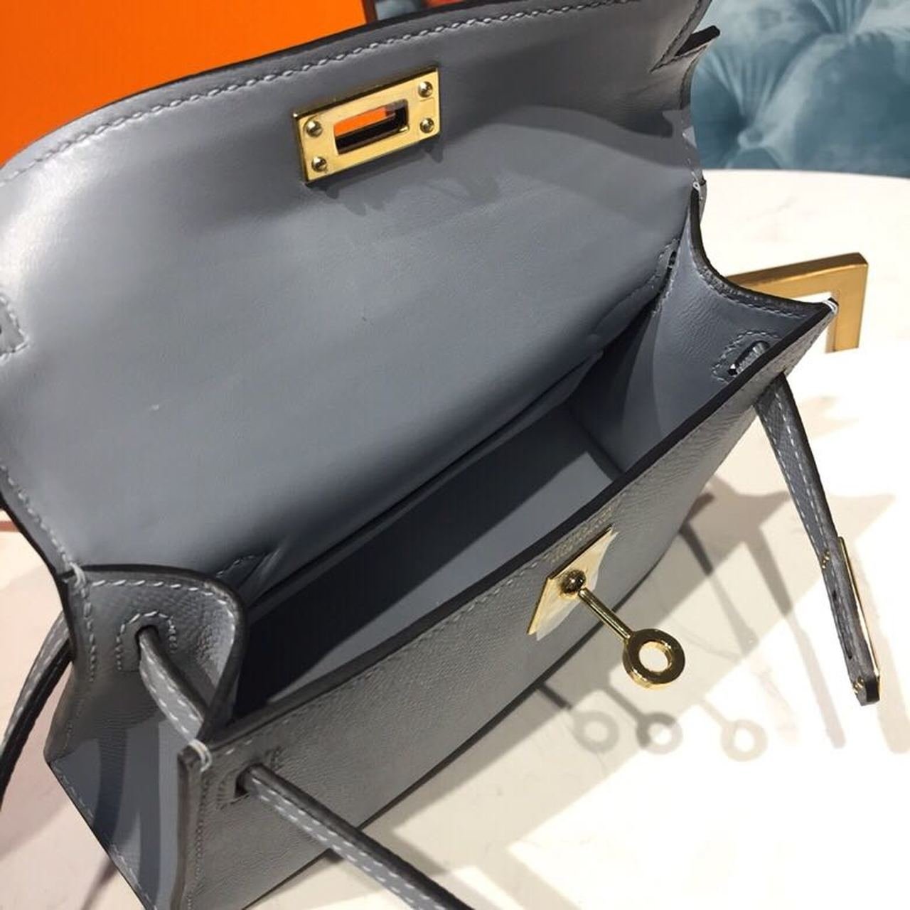 Hermes Mini Kelly Light Blue For Women Gold Toned Hardware 7.5in/19cm