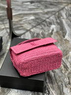 Saint Laurent Niki Medium Chain Bag In Rafia For Women 28cm Pink YSL 632539FAABR9083