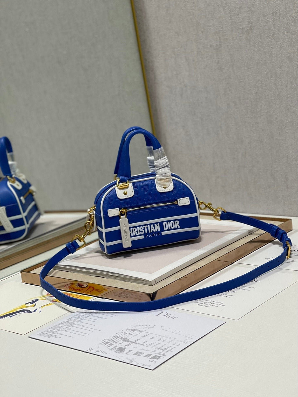 Christian Dior Mini Vibe Zip Bowling Bag 17cm Blue