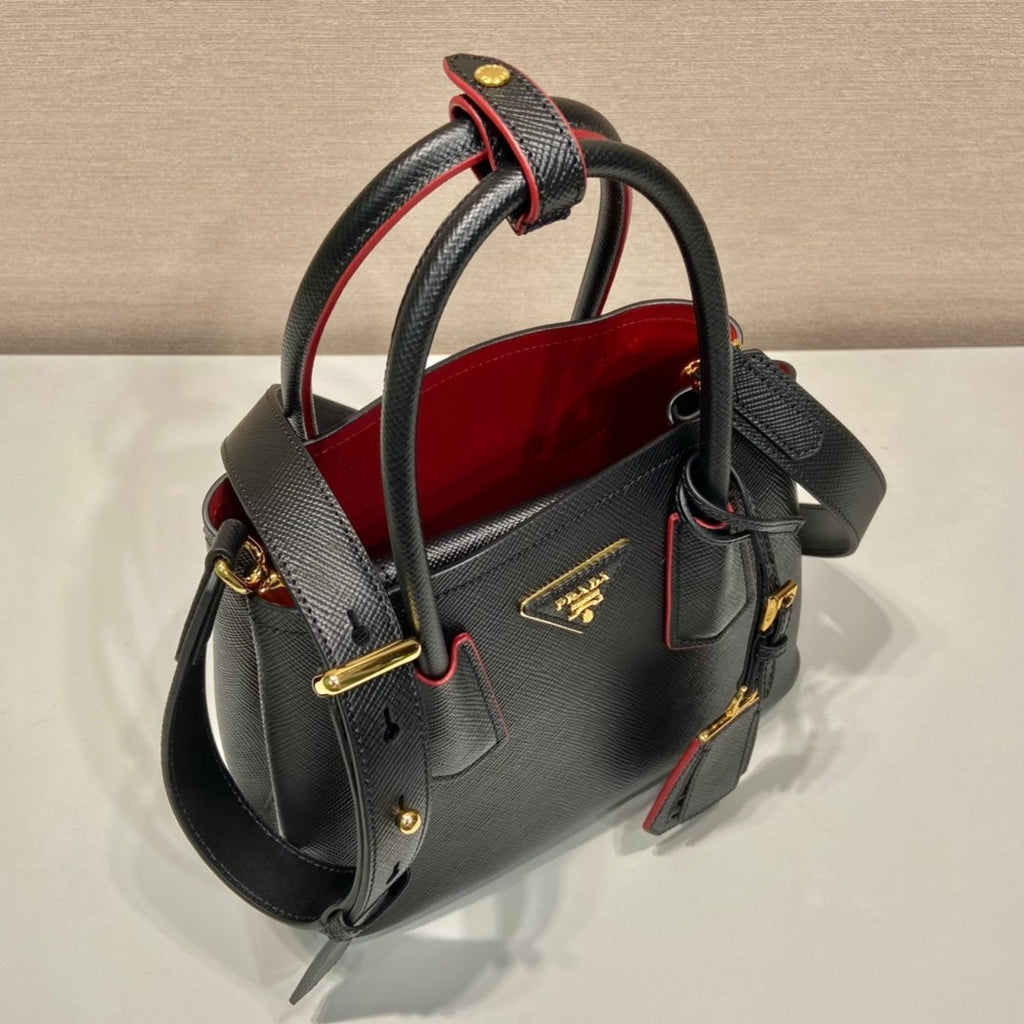 Prada Double Saffiano Mini Bag Black For Women, Women’s Bags 9.8in/25cm
