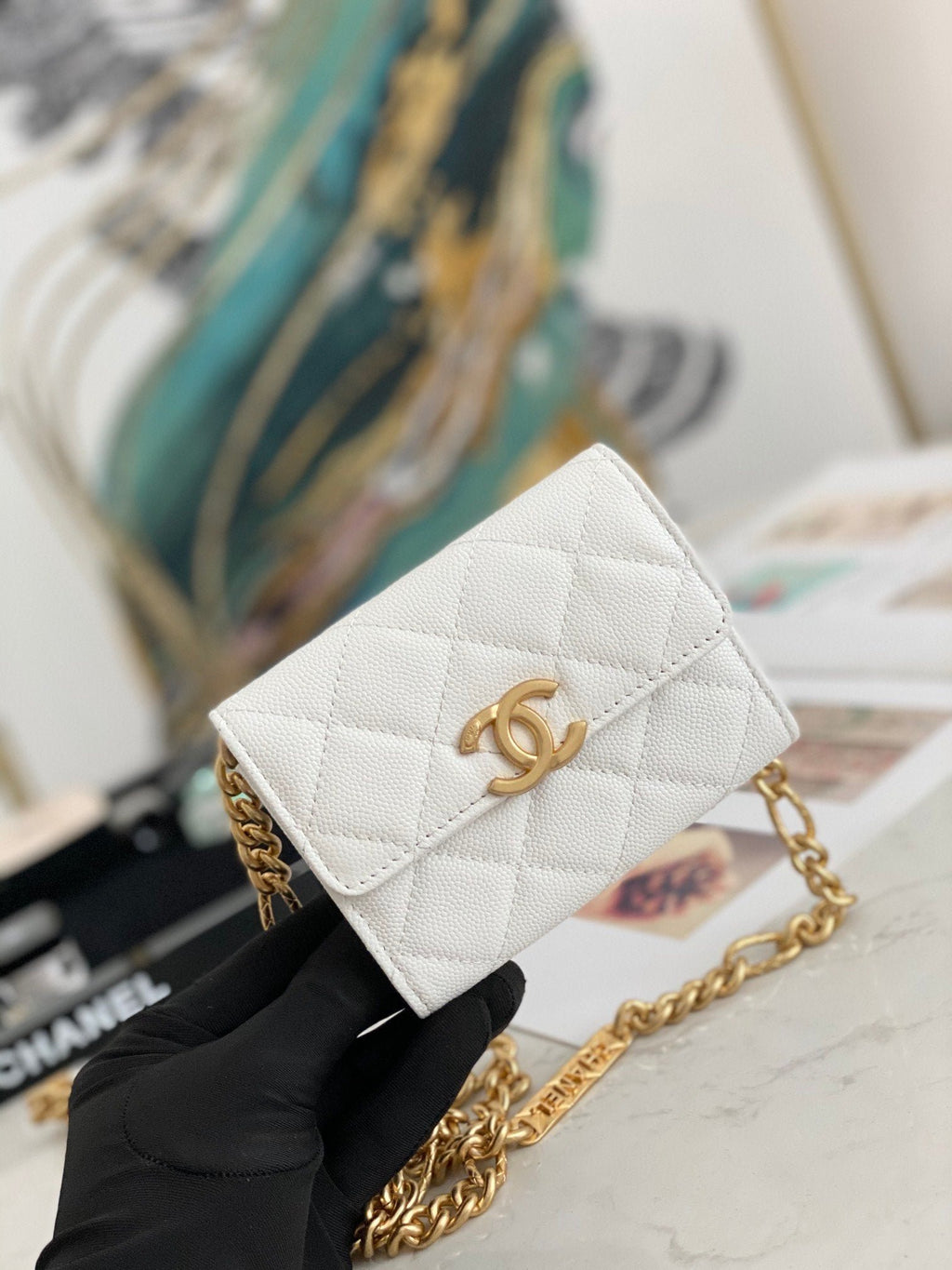Chanel Flap Bag Mini Gold 12cm White