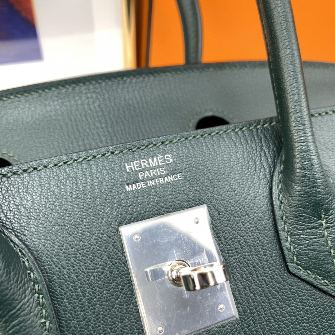 Hermes Birkin Nata Swift Dark Green For Women Silver Toned Hardware 11.8in/30cm