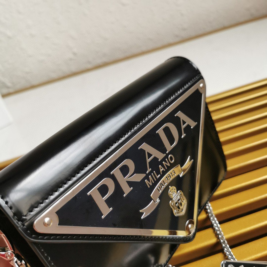 Prada Brushed Shoulder Bag Black For Women, Women’s Bags 6.7in/17cm