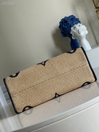 Louis Vuitton OnTheGo MM Bag 35cm Raffia/Cowhide Leather Spring/Summer Collection M57707 Black